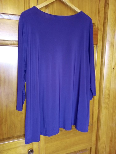 Adele & May Woman 3X Dark Purple sheer neckline top IRL msrmts below long sleeve - Picture 8 of 24