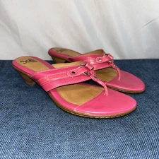 Sofft Pink Leather Thong Heeled Sandal Cushioned Footbed Comfort Size 7.5