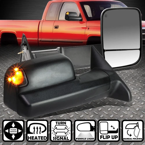 FOR 09-16 DODGE RAM POWER+HEATED+LED SMOKED LIGHT REAR VIEW TOWING MIRROR PAIR