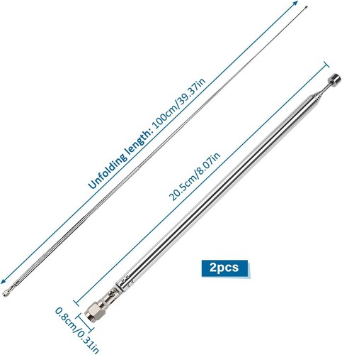 2 szt. 100cm 7-częściowa wymienna teleskopowa antena antena, antena DAB FM z - Zdjęcie 2 z 8