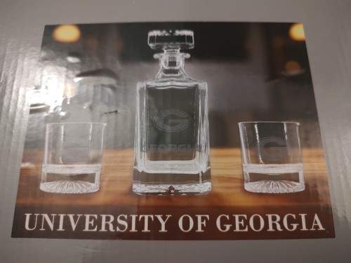 University of Georgia Bulldogs 3-teiliges geätztes Dekanter Set mit 2 Steingläsern UGA - Bild 2 von 5