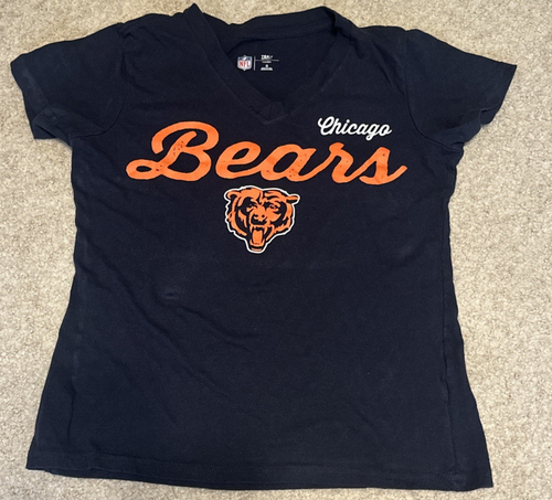 T-shirt donna Chicago Bears nera e arancione scollo a V taglia S - Foto 1 di 9