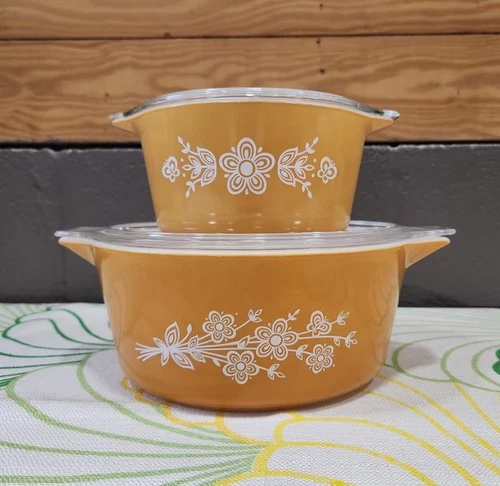Pyrex Vintage Gold Butterfly Butter Dish Covered, Two-Piece Set