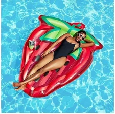 Member's Mark Oversized Inflatable Pool Float with Cup Holder - Strawberry - New