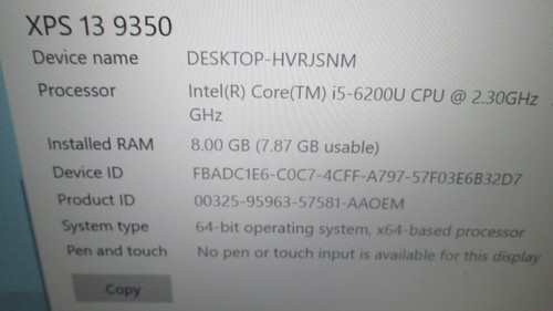 Dell XPS 13 9350 i5-6200U 8GB 1920x1080 256GB SSD Win10 home - Picture 11 of 12