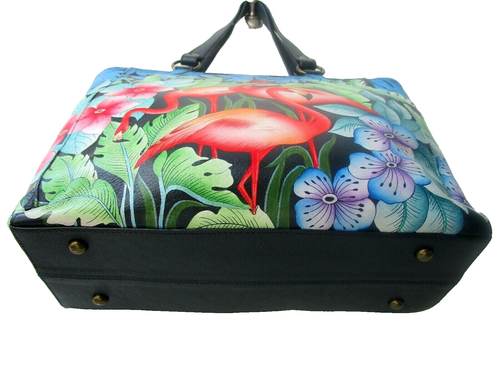 ANUSCHKA FLAMINGO FEVER HANDBEMALTE LEDER SCHULTERTASCHE HANDTASCHE - NEU MIT ETIKETT - Bild 2 von 5