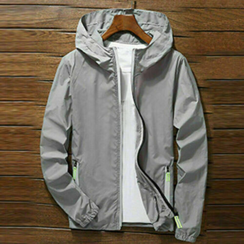 Men Waterproof Rain Jacket Hooded Breathable Lightweight Windbreaker Outwear - Picture 15 of 19