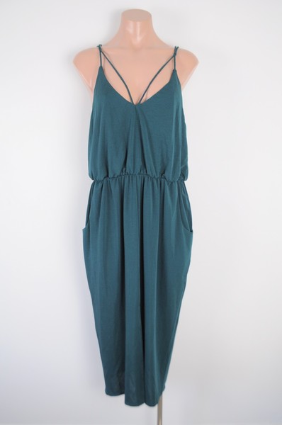 HQ Dress Womens XL Green Slip Midi Sleeveless Strappy Cocktail Stretch Pockets