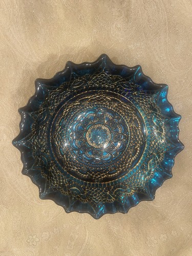 EFE SCALLOPED DECORATIVE TURKISH GLASS BOWL - HAND MADE - Blue & Gold - Bild 13 von 15