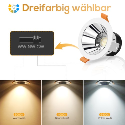 Faretto LED incasso 7W soffitto faretto rotondo 3000K&4000K&6400K antiriflesso 6 pezzi - Foto 2 di 14