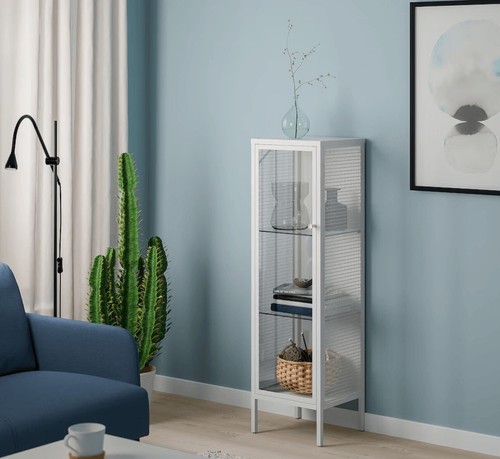 Cabinet with glass door, Glass Shelves/metal/white 13⅜"x11¾"x45⅝" - Picture 2 of 8
