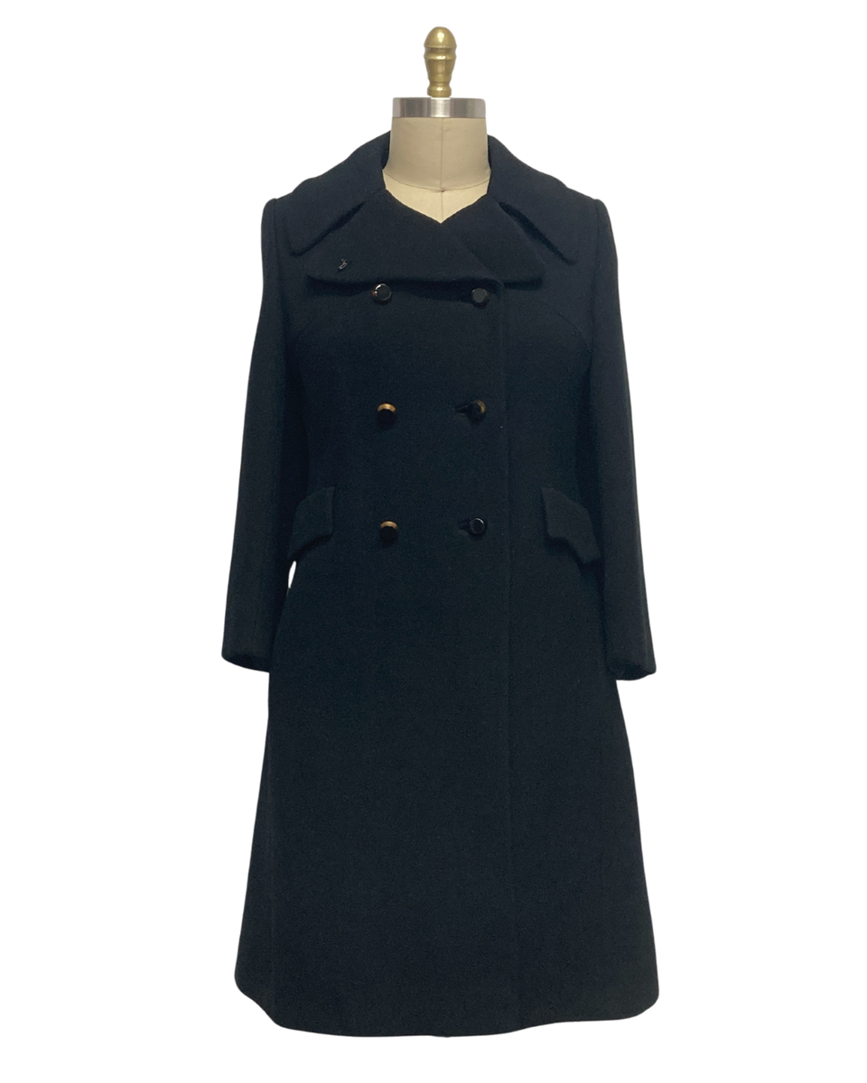 ジャケット・アウター 1950~1960s DOUBLE BREASTED WOOL COAT Vintage 1960s Women's Black Wool Trench Coat | 1960s Black