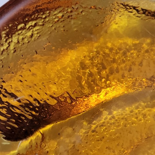 Cenicero vintage Fenton MCM ámbar remolino vidrio artístico 5 pulgadas cuenco plato de caramelo defectos - Imagen 9 de 10