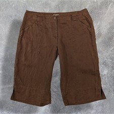 J Jill 100 Linen Chocolate Brown Bermuda Shorts sz 8T tall