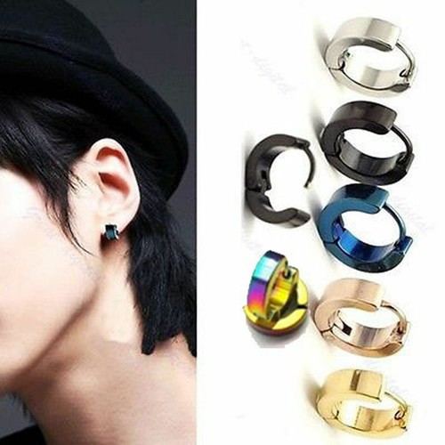 1 Pairs Women's Men's Punk Stainless Steel Hoop Loop Huggie Ear Stud Earrings - Picture 8 of 16