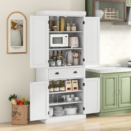72" Tall Kitchen Pantry Storage Cabinet Freestanding Cupboard w/4 Doors - Picture 3 of 6