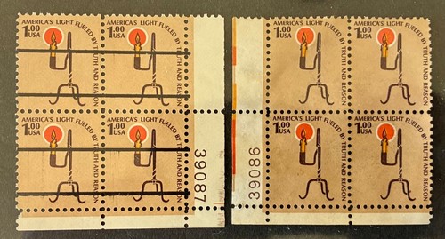 Two Plate Blocks of 4 stamps Scott 1610 - $1.00 - America's Light - 1978 - MNH