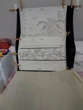 2 Vtg Artex / Tri-Chem Liquid Paint Embroidery Pictures - Flowers & Bamboo