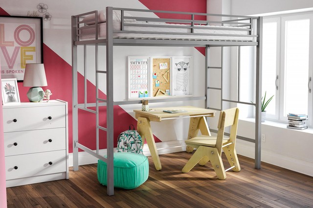 Bed Twin Loft Metal Bunk Kids Bedroom Furniture Ladder Frame Desk