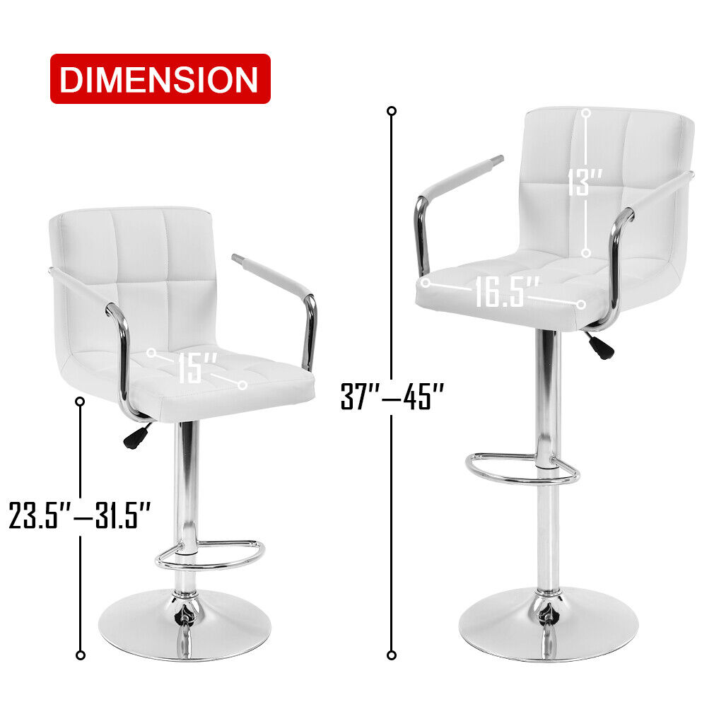 Set of 2 Bar Stools Counter Stools Adjustable Swivel Barstools with Armrest - Picture 10 of 32