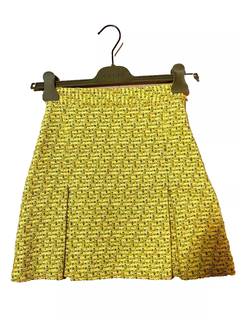 Mini jupe courte femme GUCCI tweed A line jaune vert plis 2022SS