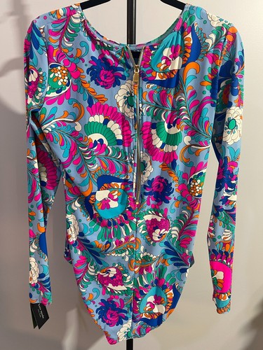 Kate Spade Damen Large Rash Guard Frühling Wasser Blau Blumen Langarm Neu Neu mit Etikett