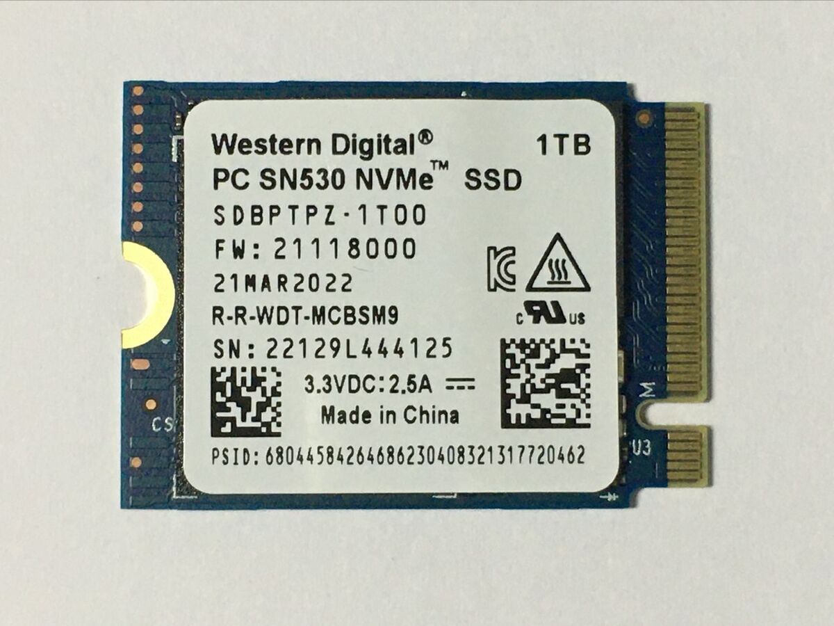 WD PC SN530 1TB M.2 2230 SSD NVMe PCIe For Steam Deck Microsoft Surface Laptop