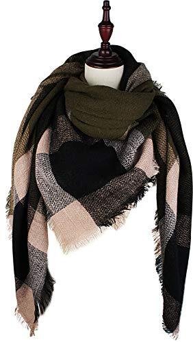 Fall Winter Scarf Classic Tassel Plaid Tartan Warm Soft Olive Green & Black C7 - Bild 5 von 7