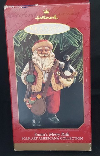 Hallmark Folk Art Americana SANTA'S MERRY PATH Christmas Ornament faux carved - Picture 11 of 12