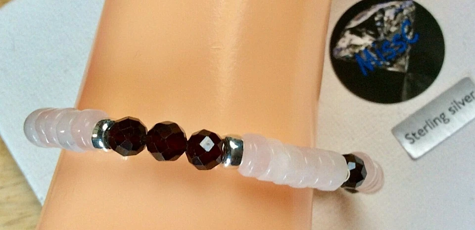GARNET and ROSE QUARTZ 925 STERLING SILVER BRACELET HANDMADE BY MISSC - Image 2 of 4