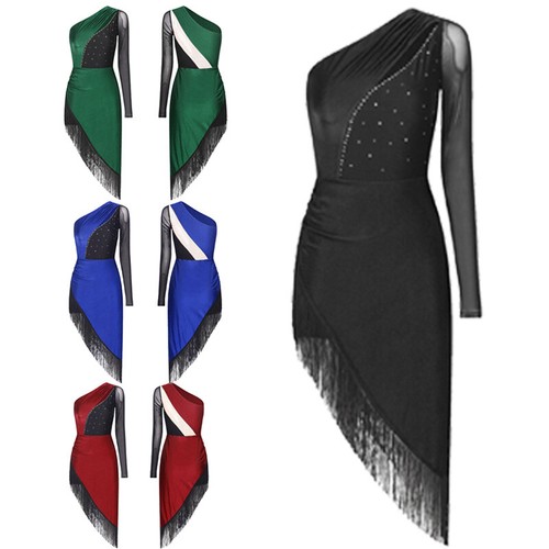 Women Lyrical Modern Dance Dress Asymmetrical Hem Tango Latin Leotard Dress - Bild 3 von 47