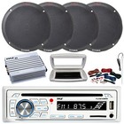 Pyle 1-Din Marine Cd Receiver, 4x 6.5' 400W Max Speakers, 4 Channel Amplifier