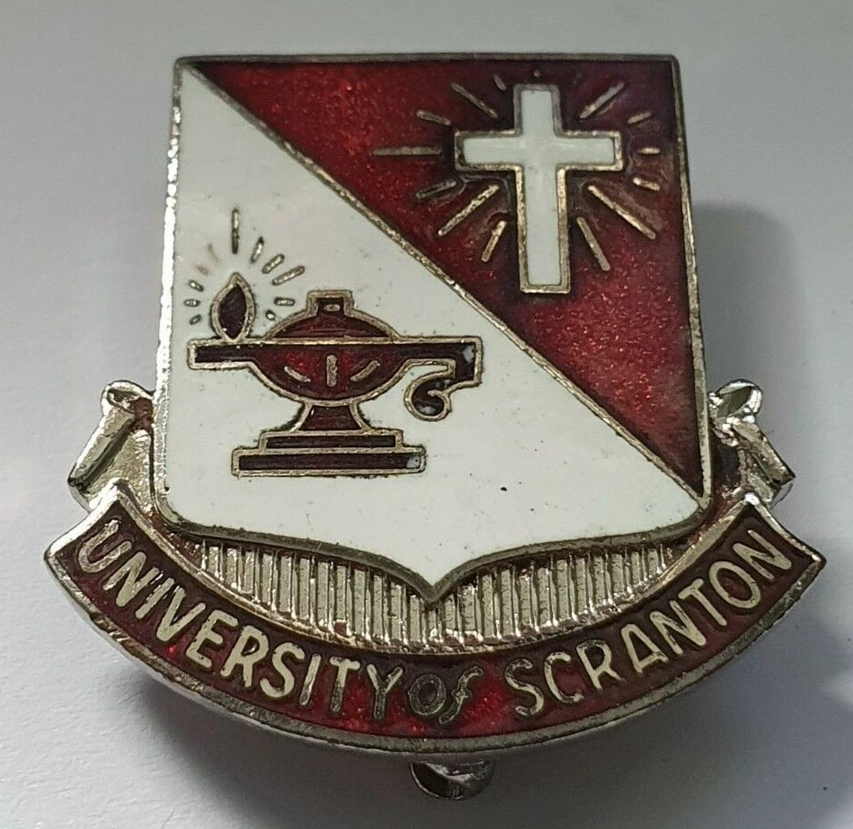 Vintage University Of Scranton Shield Shaped Lapel Pin Silvertone Rare Badge USA - Image 3 of 3