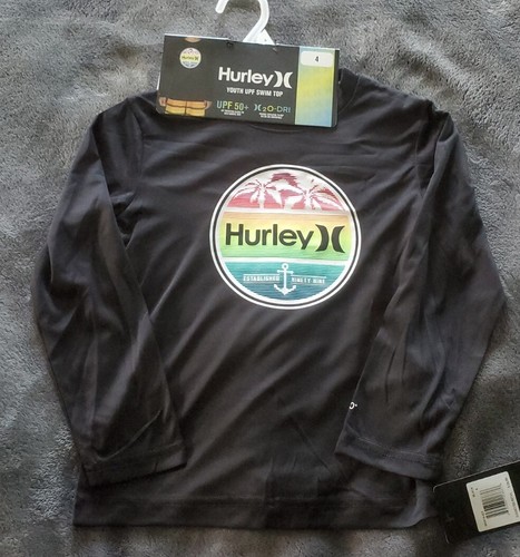 Hurley NWT Palm Black Tropical UPF 50 Sun Swim Shirt Size 4 Boys Girls MRSP $26 - Picture 2 of 6