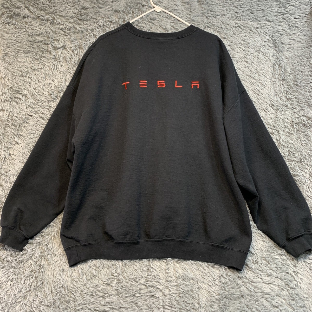 Tesla Crewneck Sweatshirt Black Embroidered Logo Elon Musk Size