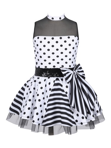UK Girl Poalk Dots Mesh Sequin Leotard Tutu Dress Dance Circus Stage Performance - Picture 5 of 26