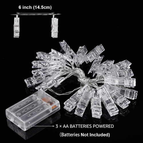 20 LED Photos Clips String Lights Warm White, Battery Operated Twinkle Lights wi - Picture 7 of 12