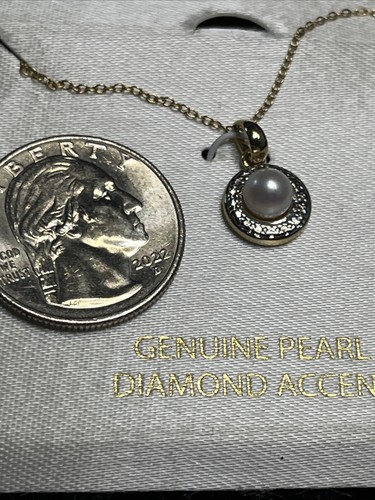 Silver Pearl & Diamond Necklace ~ 18in - Picture 4 of 4