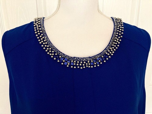 ALFANI Women's 16 Top Tunic Beaded Embellishment @ Neckline Sleeveless Stretch - Picture 2 of 10