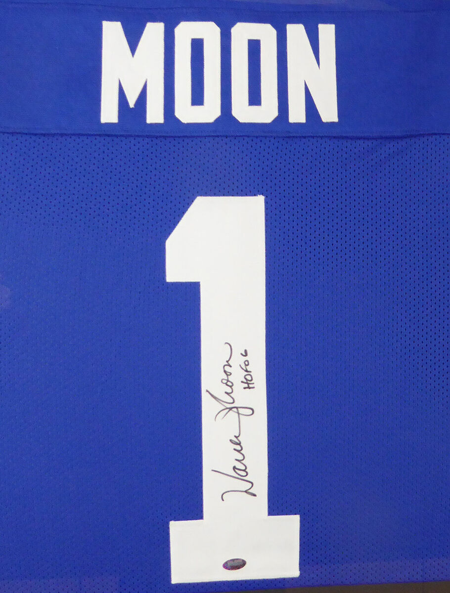 Warren Moon Autographed HOF 06 and Framed Blue Oilers Jersey