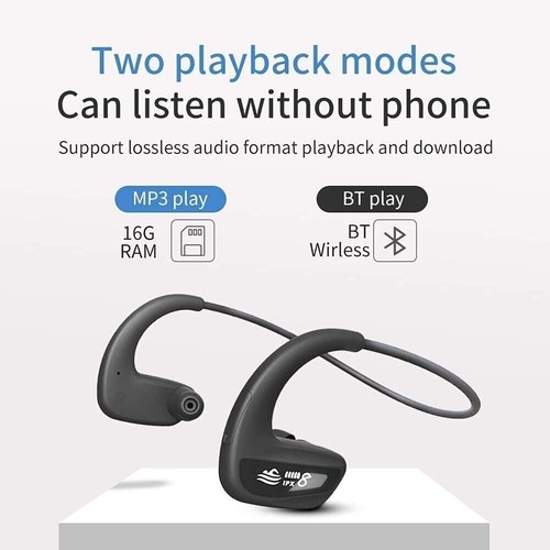 CYBORIS Swimming Headphones BT 5.0 Earphones IPX8 Waterproof Bone Conduction - Photo 2 sur 7