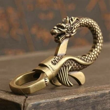 1X Solid Brass Dragon Head Fob Belt Clip Buckle Key Chain Ring Holder Hook USA