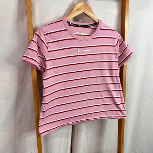 Champion Shirt Womens Extra Small Pink Striped Short Sleeve - Picture 2 of 8