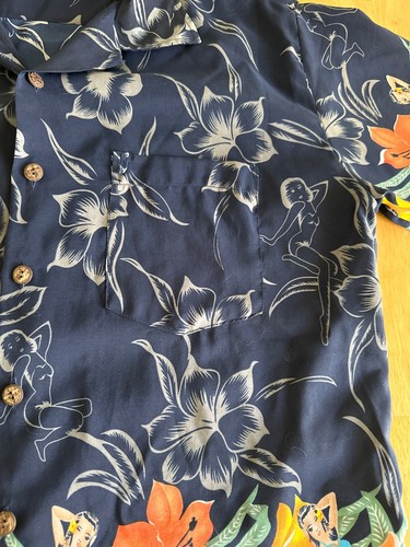 Roundy Bay Men’s Shirt Navy Blue XL Floral & Women In Bathing Suit Print Exc - Picture 6 of 9