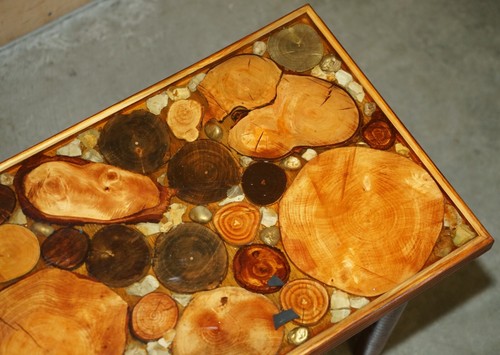 VINTAGE FOSSIL PETRIFIED WOOD SAMPLE COFFEE TABLE SUPER DECORATIVE & PRIMITIVE - Picture 7 of 16