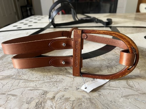 Ralph Lauren Collection Equestrian Stirrup Brown Leather Italy Tri Strap Belt S