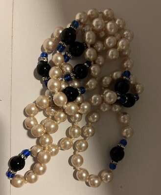 アクセサリー CHANEL 80s vintage CHANEL RARE VTG 1983 PEARL RONDELLE STRASS & BLUE GLASS