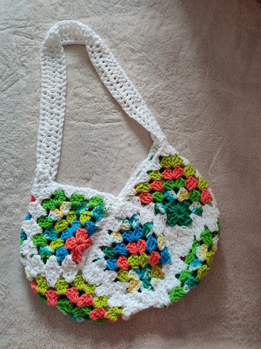 Homemade Crochet Granny Square Tote Bag Boho Chic