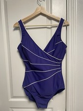 MIRACLESUIT Women's Purple Stretch Ruched Surplice One Piece Swimsuit, Size 14