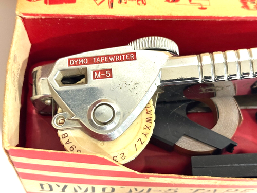 VTG MCM Chrome Dymo Tapewriter Embossing Label Maker M-5 & Penncraft Label Tape - Picture 6 of 11